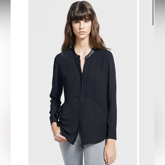 The Kooples Tops - The Kooples Leather Trim Chiffon Overlay Blouse